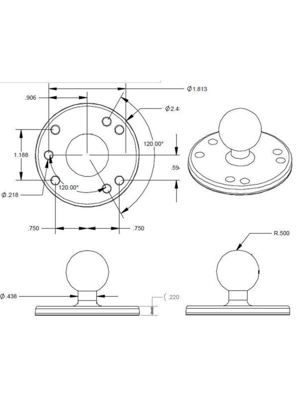 RAM Mounts - EZ-Roll’r™ iPad - Round Plate with Ball - B Size - 2